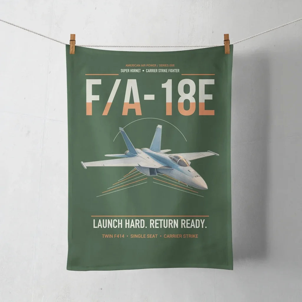 F-A-18E Super Hornet design on dark green towel