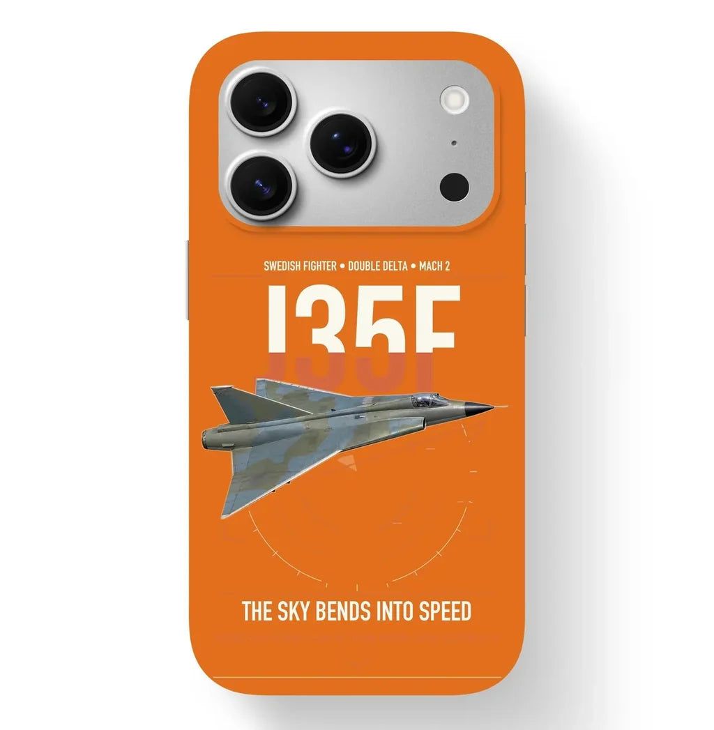 Saab J 35F Draken design on orange magsafe iphone case, for iPhone 17 Pro