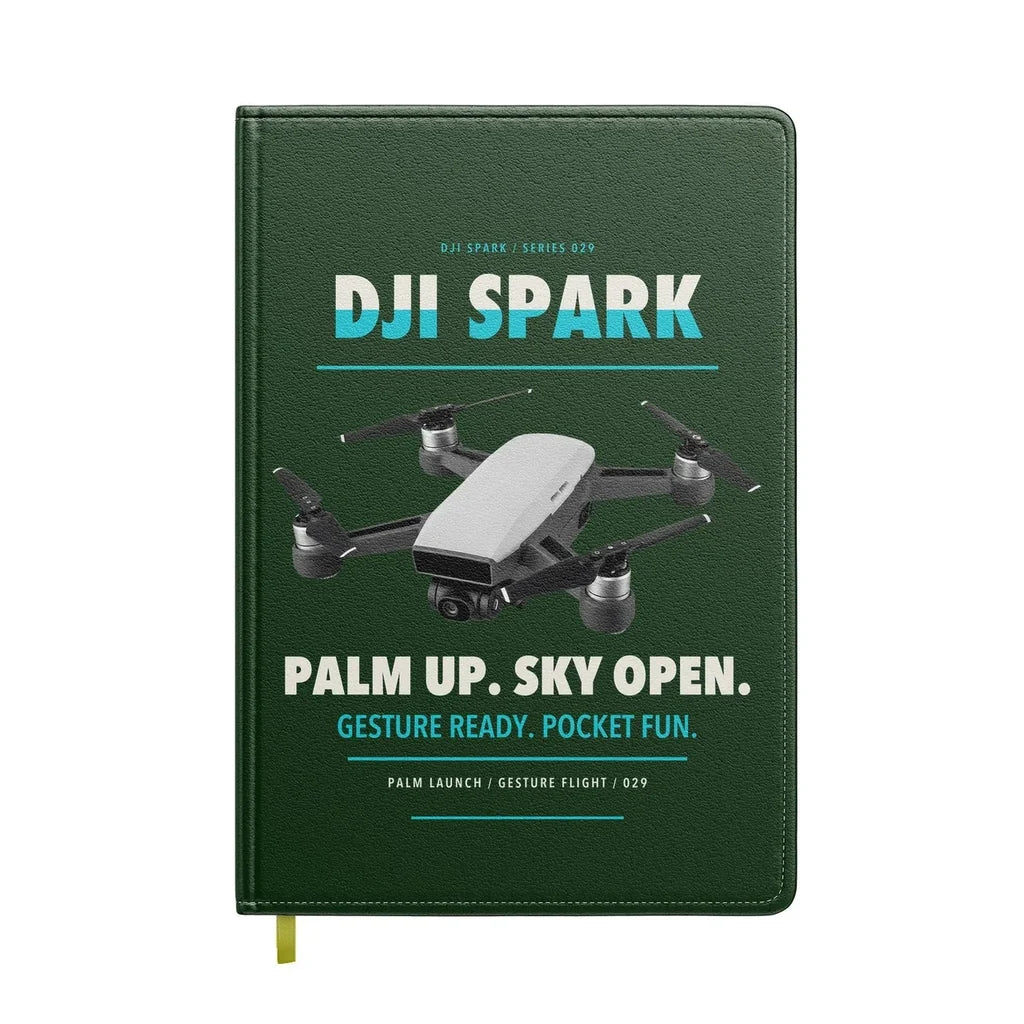 DJI Spark design on dark green notebook