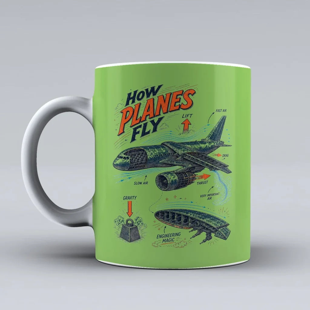 616 - How Planes Fly V2 - Mug design on light green signal