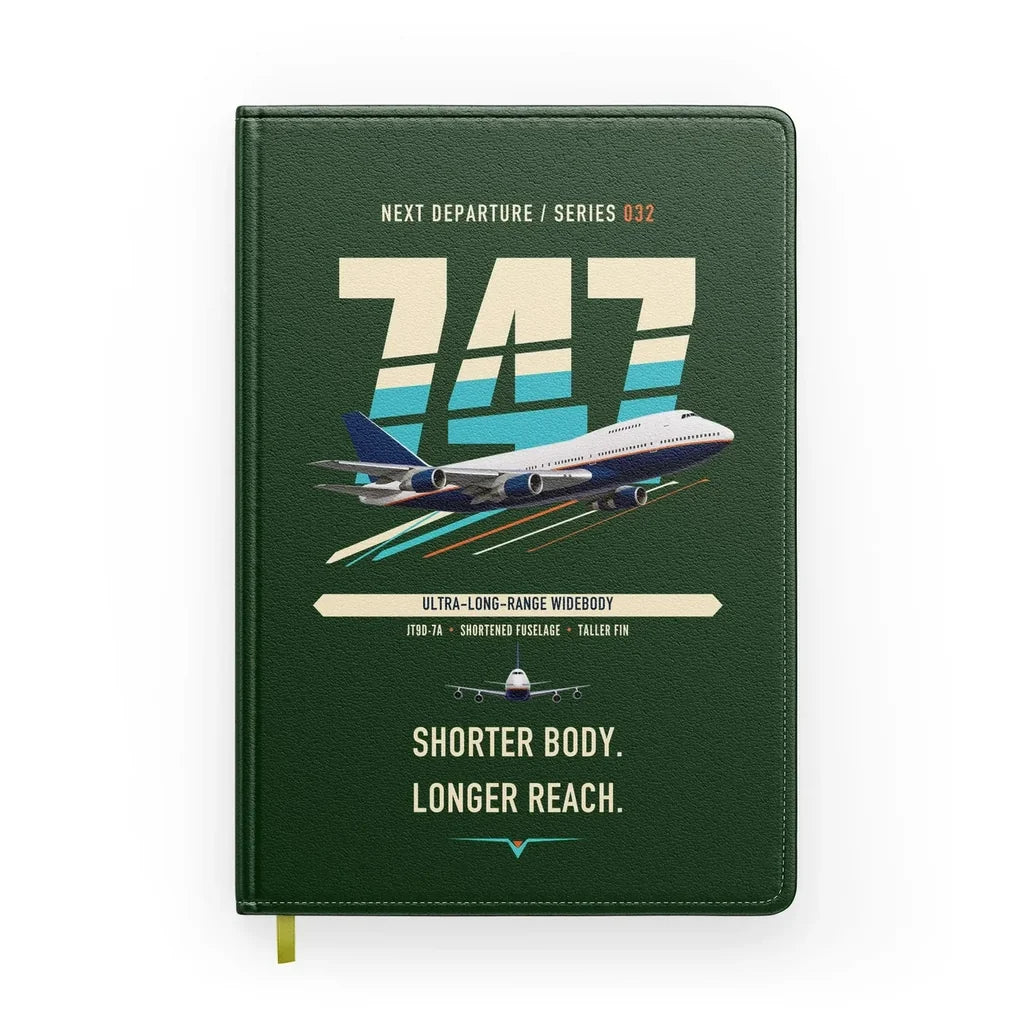 Boeing 747SP design on dark green notebook