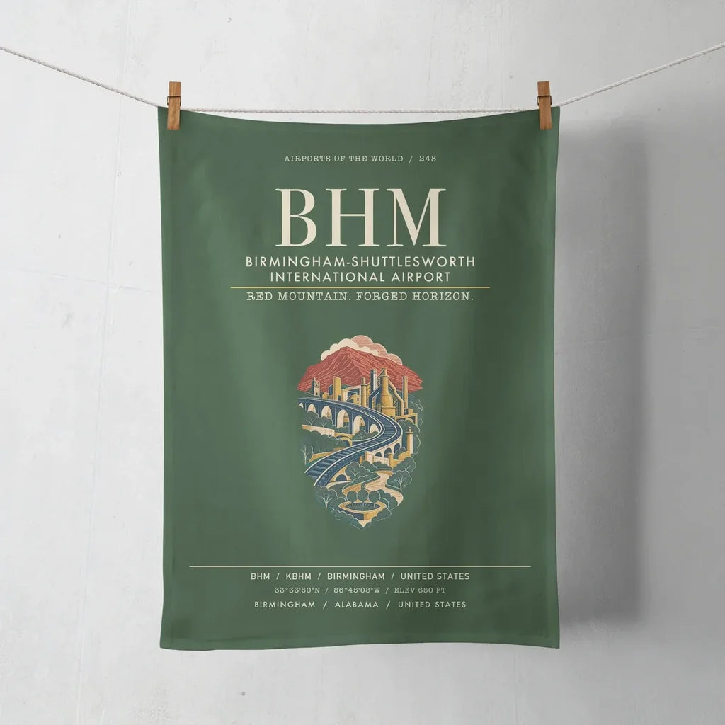 Birmingham-Shuttlesworth International Airport (BHM) design on dark green towel