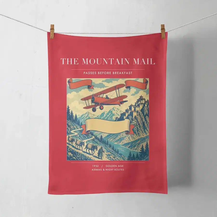 VINTAGE G4038 - The Mountain Mail - Designed Towels design on red
