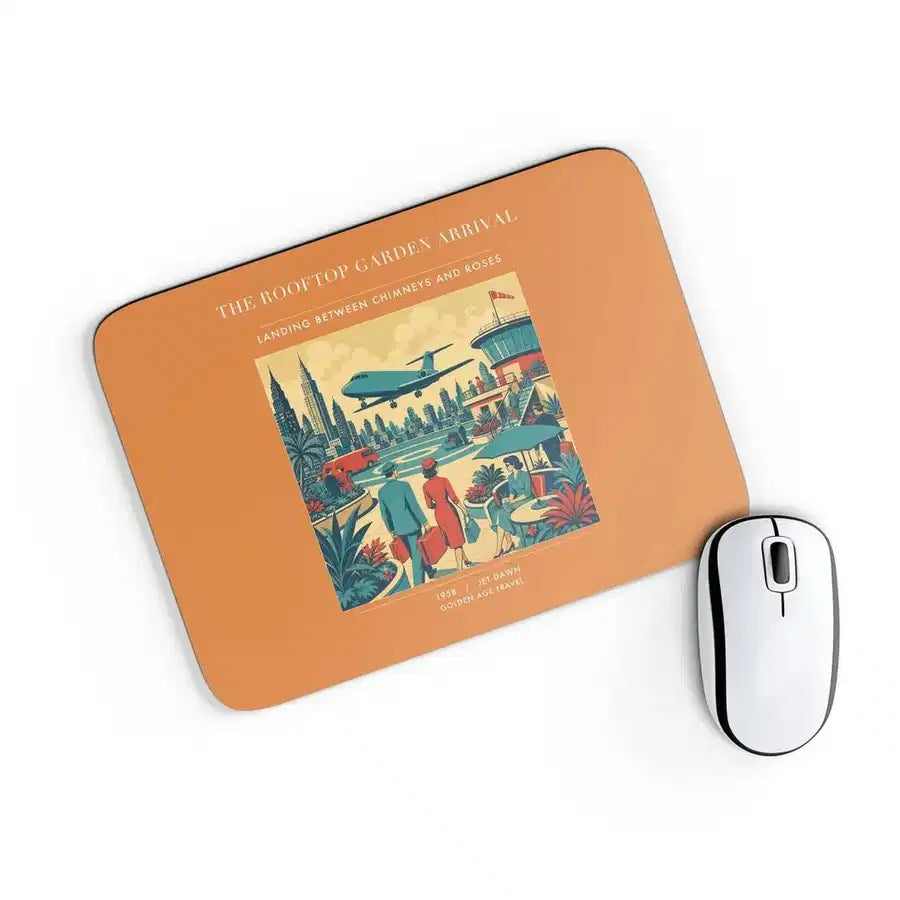 VINTAGE G4371 - The Rooftop Garden Arrival - Designed Mouse Pads design on orange rectangle