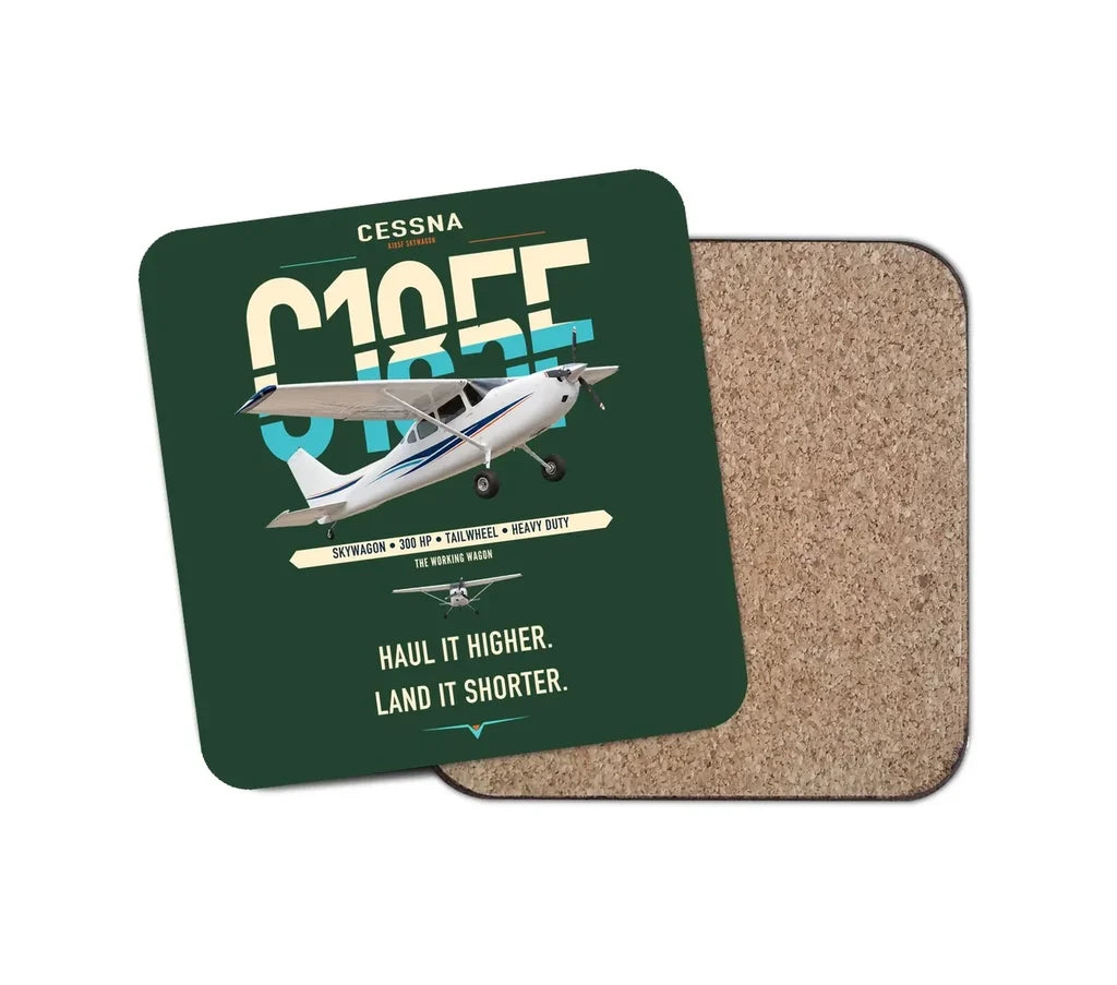 Cessna A185F Skywagon design on dark green 1 piece coaster