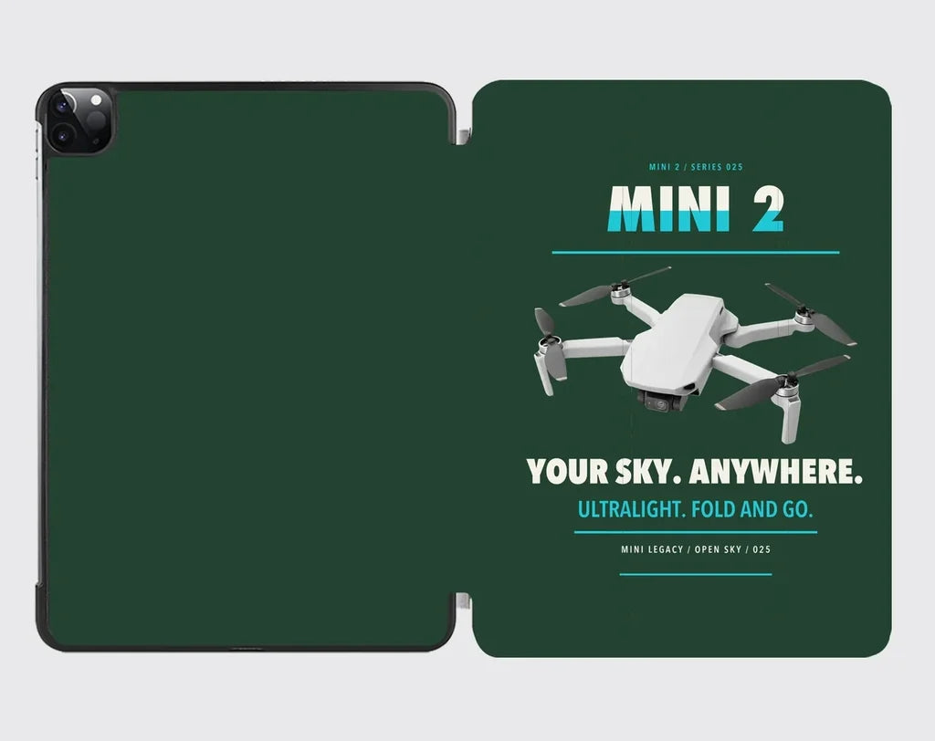 DJI Mini 2 design on dark green ipad tablet case