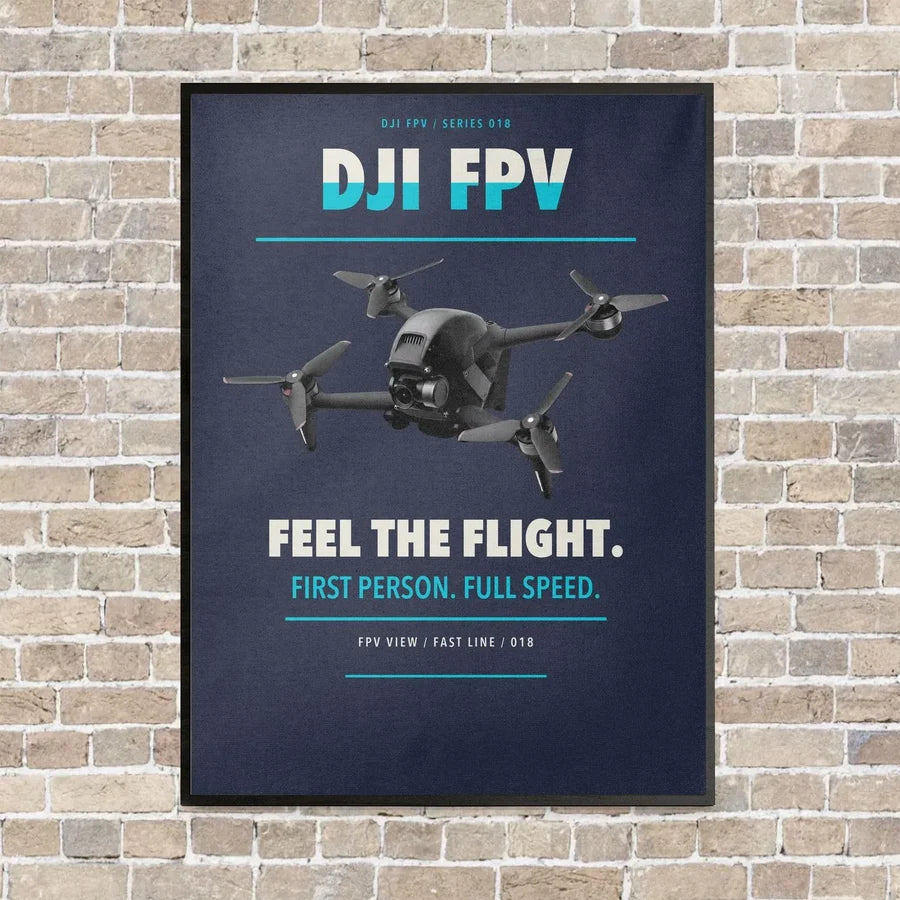 DJI FPV vertical canvas print - framed - navy blue background