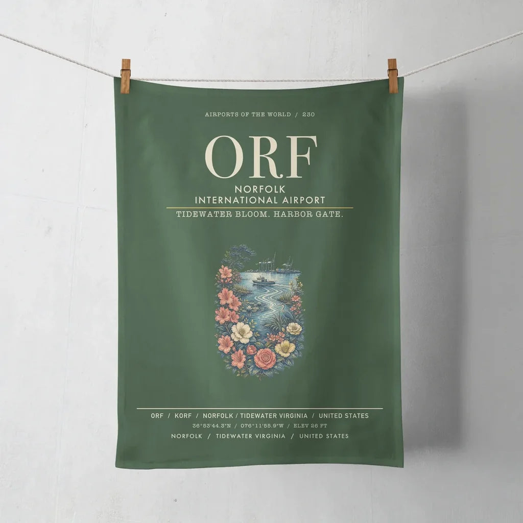 Norfolk International Airport (ORF) design on dark green towel