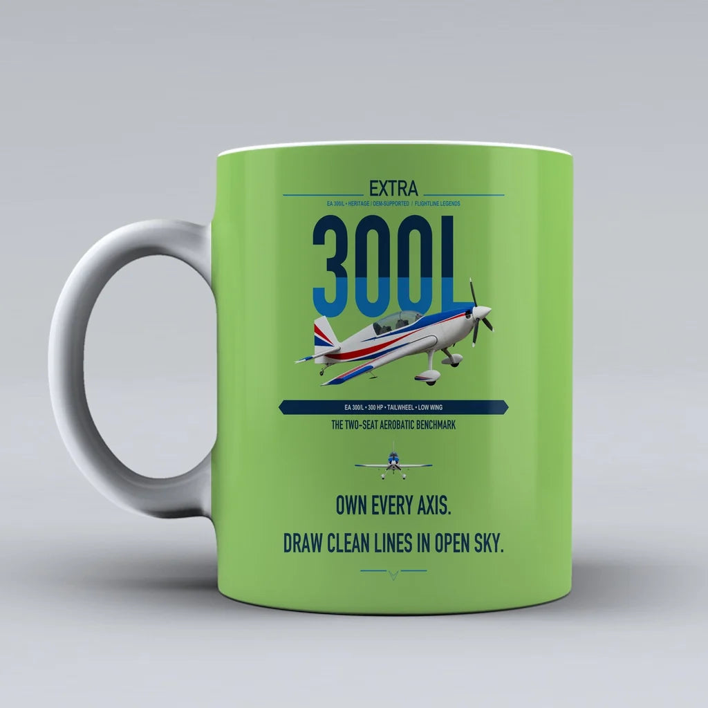 Extra 300L design on light green ceramic mug, double-side print