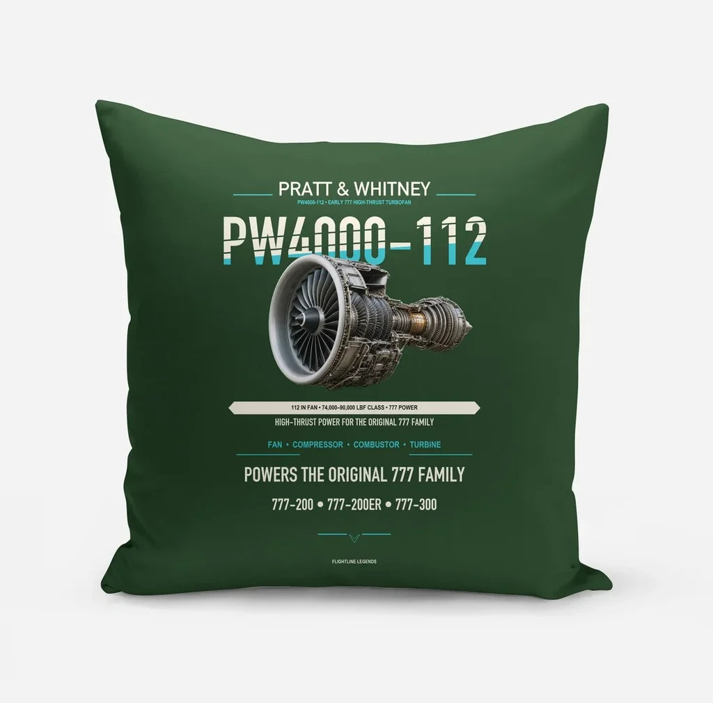 PW4000-112 design on dark green pillow