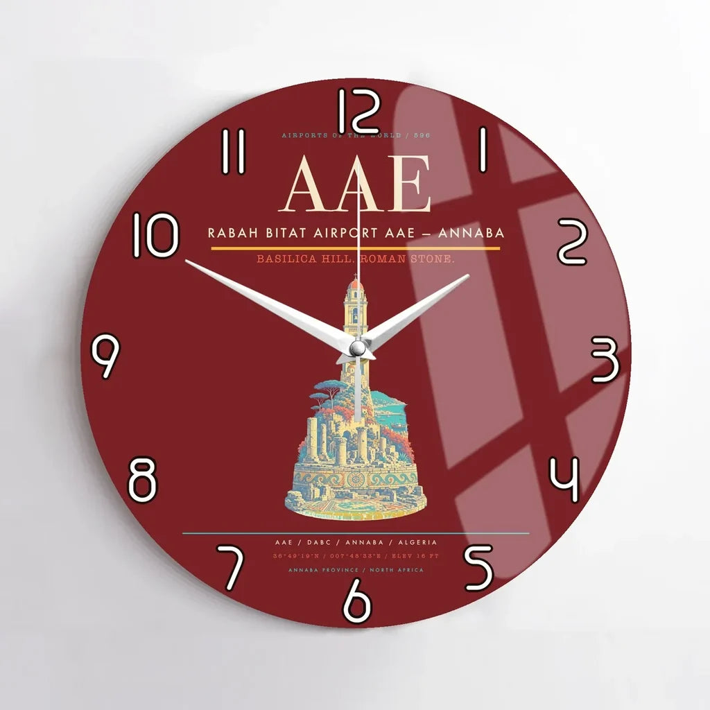 Rabah Bitat Airport (AAE) design on dark red no frame wall clock