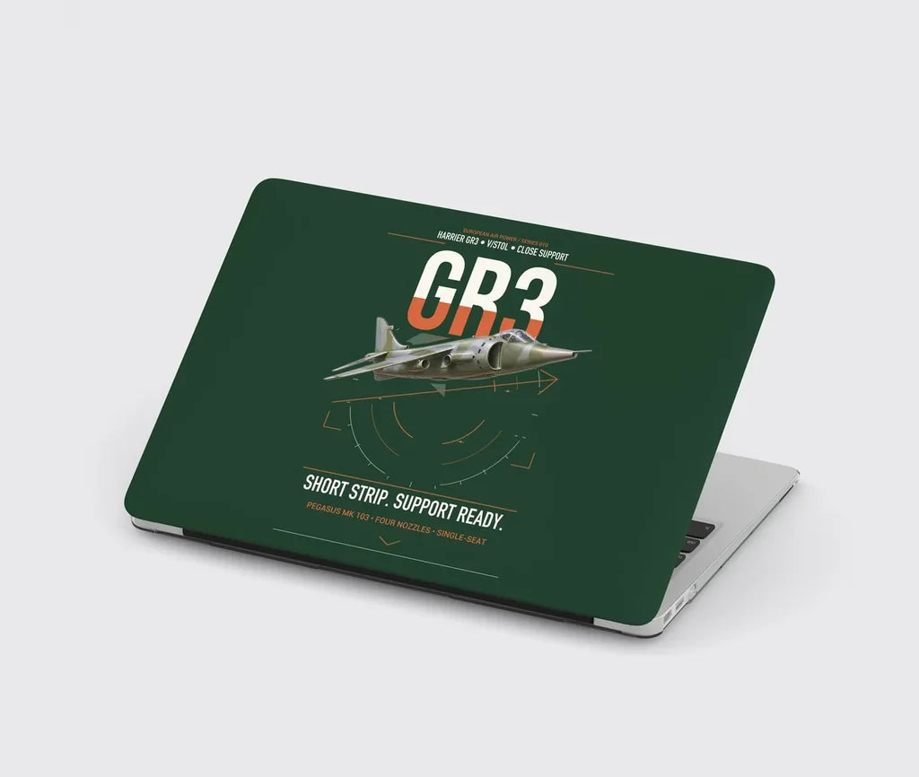 Hawker Siddeley Harrier GR3 design on dark green MacBook case