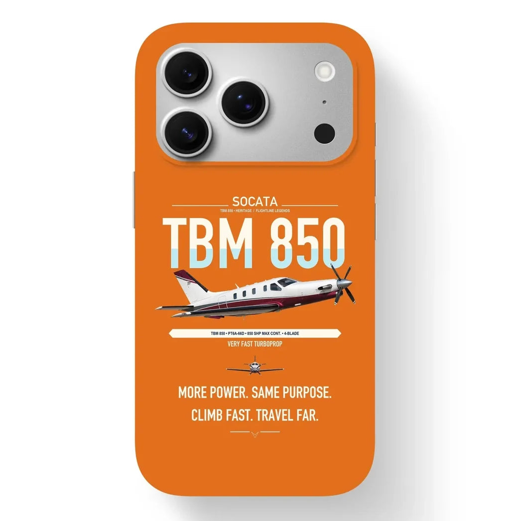Socata TBM 850 design on orange magsafe iphone case, for iPhone 17 Pro