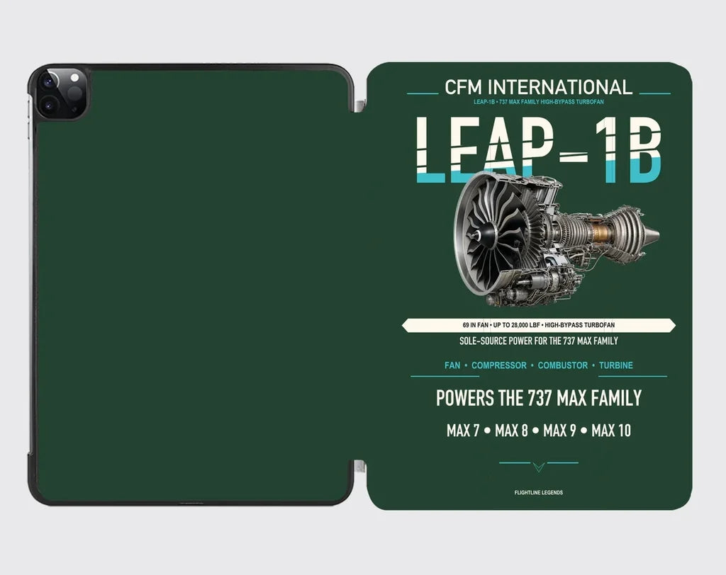 CFM LEAP-1B design on dark green ipad tablet case