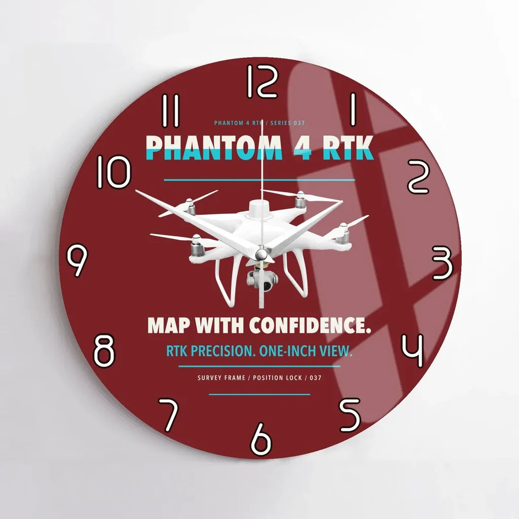 DJI Phantom 4 RTK design on dark red no frame wall clock