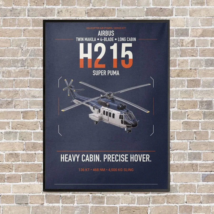 Airbus H215 vertical canvas print - framed - navy blue background