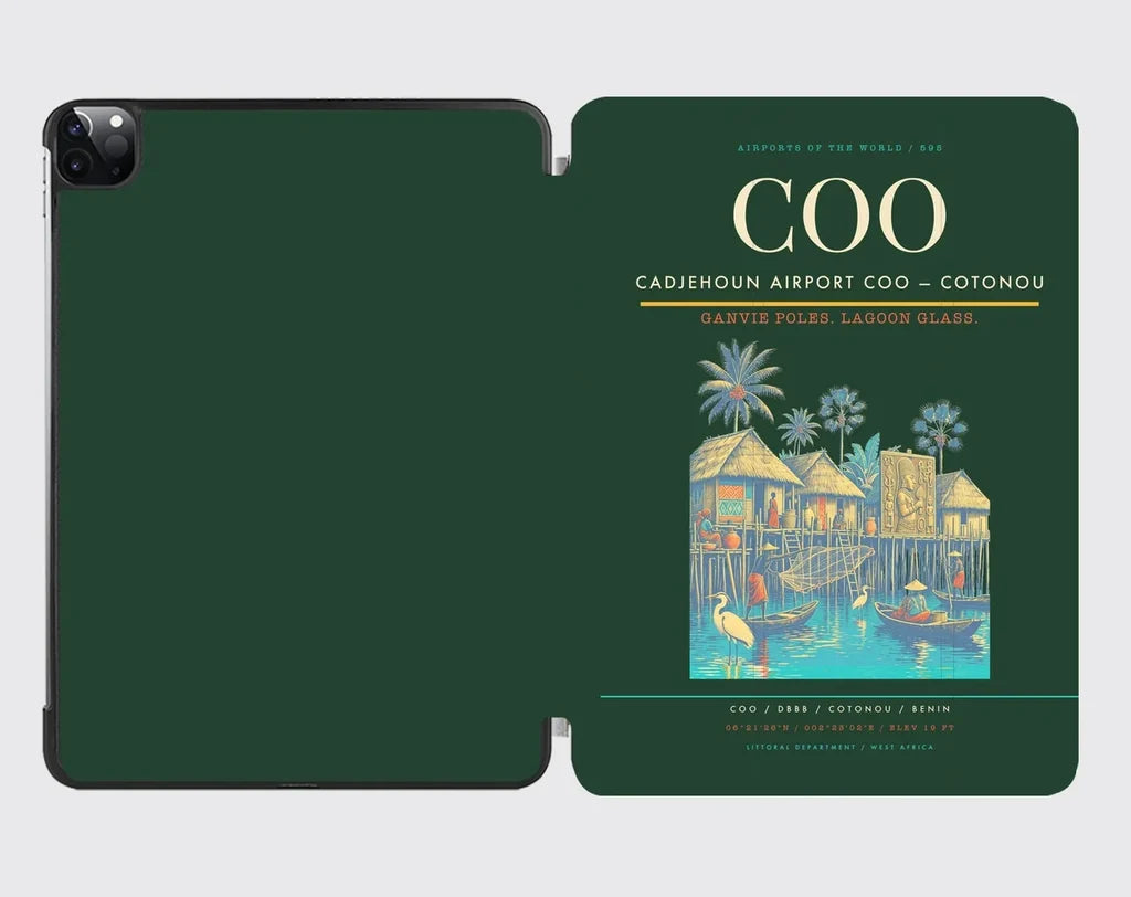 Cadjehoun Airport (COO) design on dark green ipad tablet case