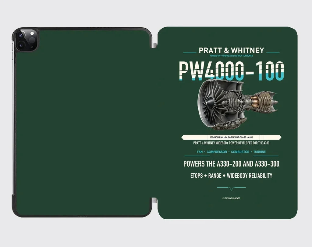 PW4000-100 design on dark green ipad tablet case
