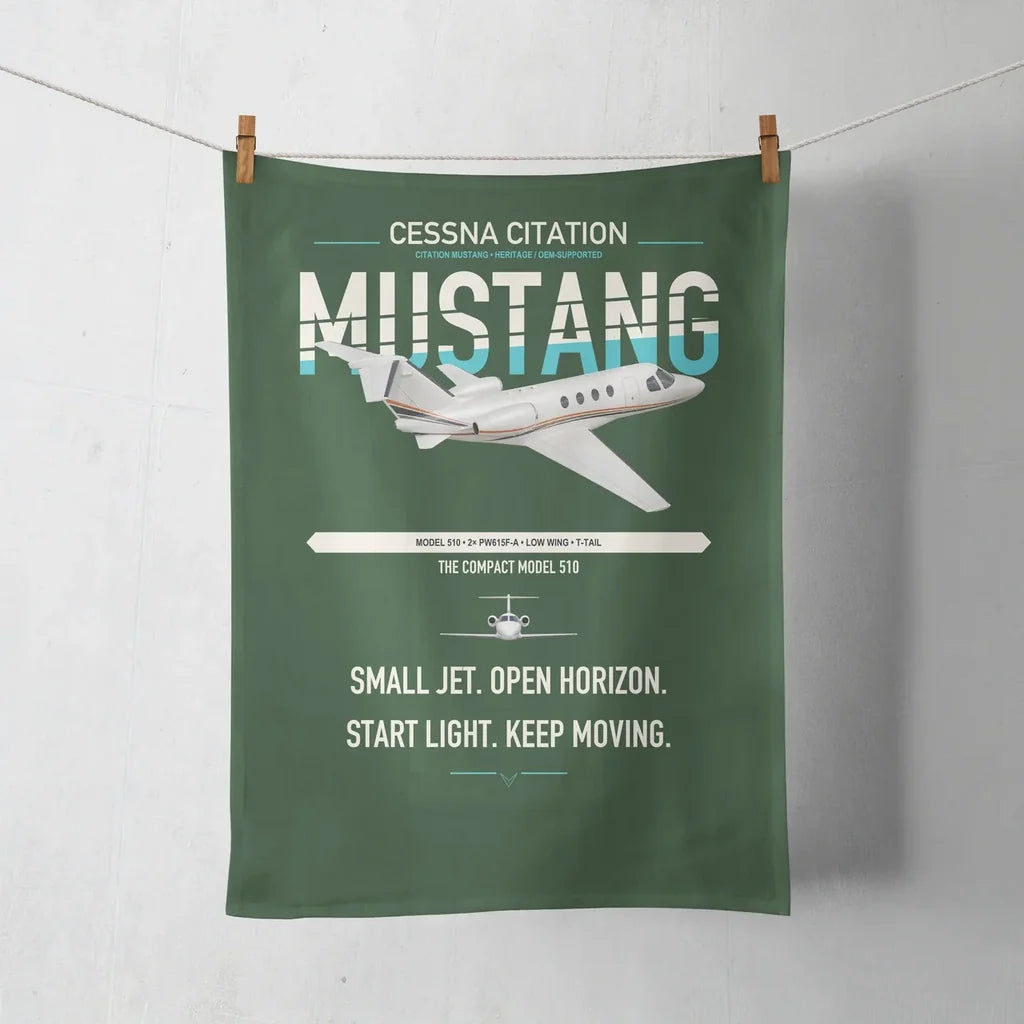 Cessna Citation Mustang design on dark green towel
