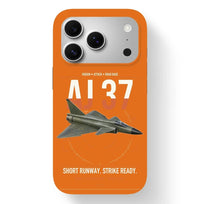 Thumbnail for Saab AJ 37 Viggen design on orange magsafe iphone case, for iPhone 17 Pro