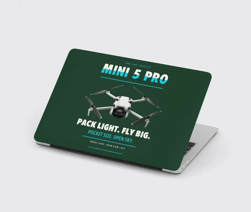 DJI Mini 5 Pro design on dark green MacBook case