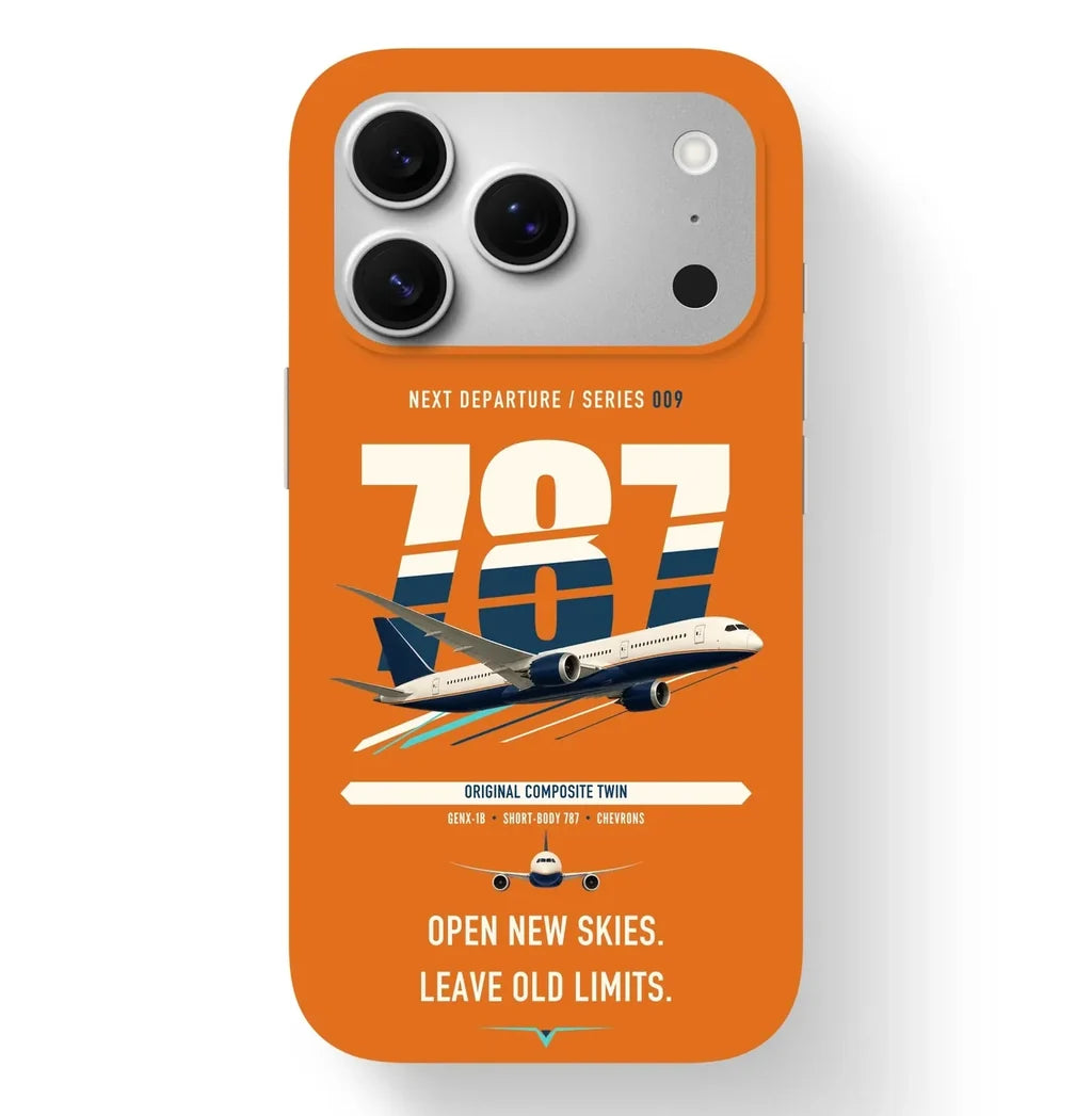 Boeing 787-8 Dreamliner design on orange magsafe iphone case