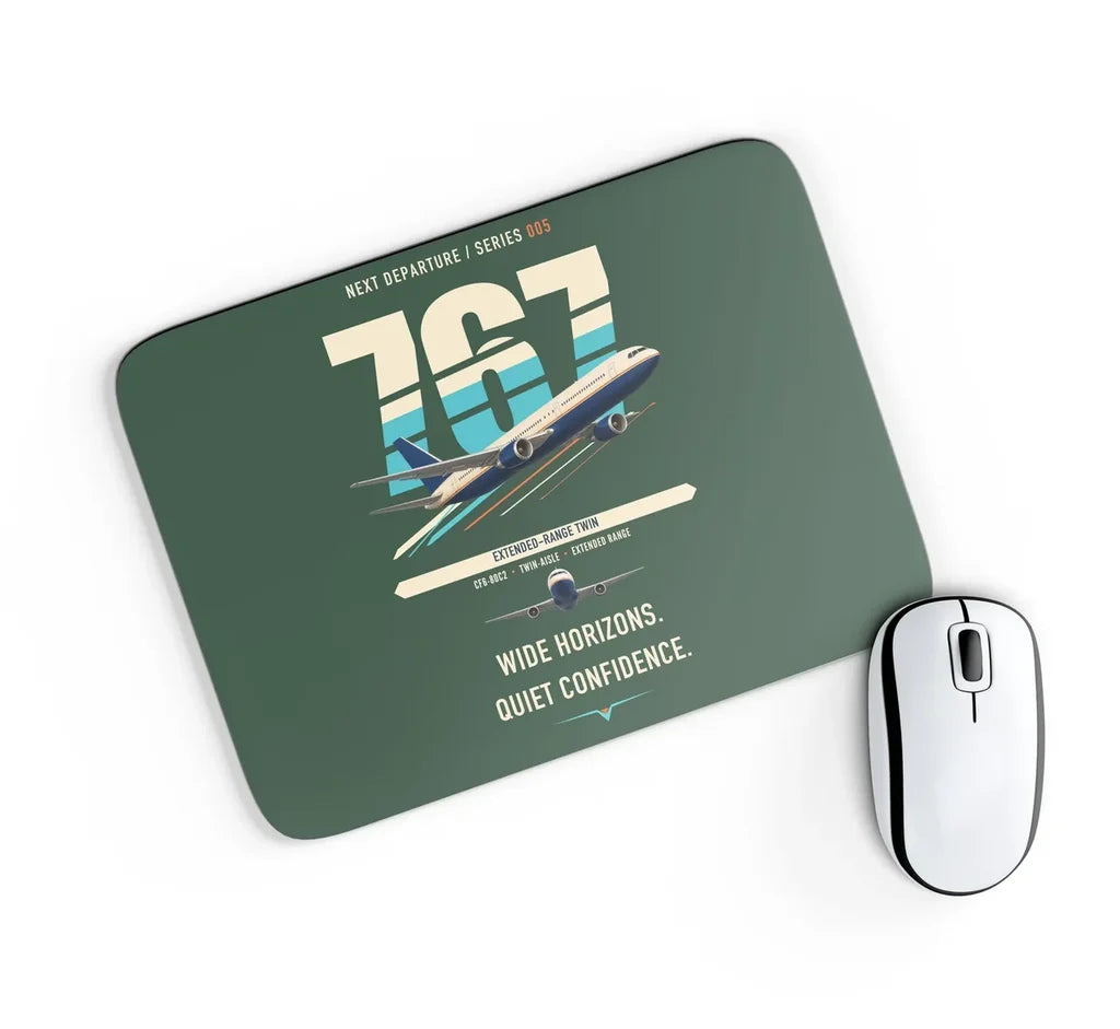 Boeing 767-300ER design on dark green rectangle mouse pad