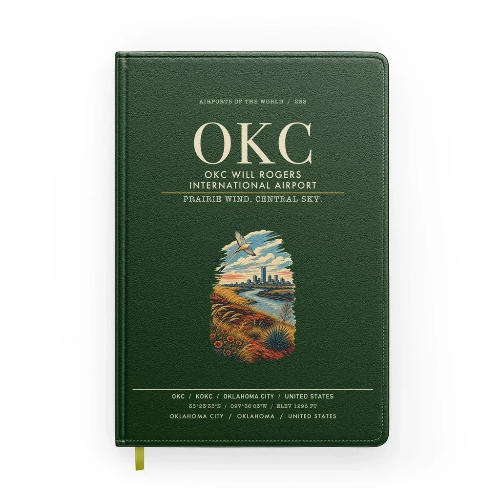 OKC Will Rogers International Airport (OKC) design on dark green notebook