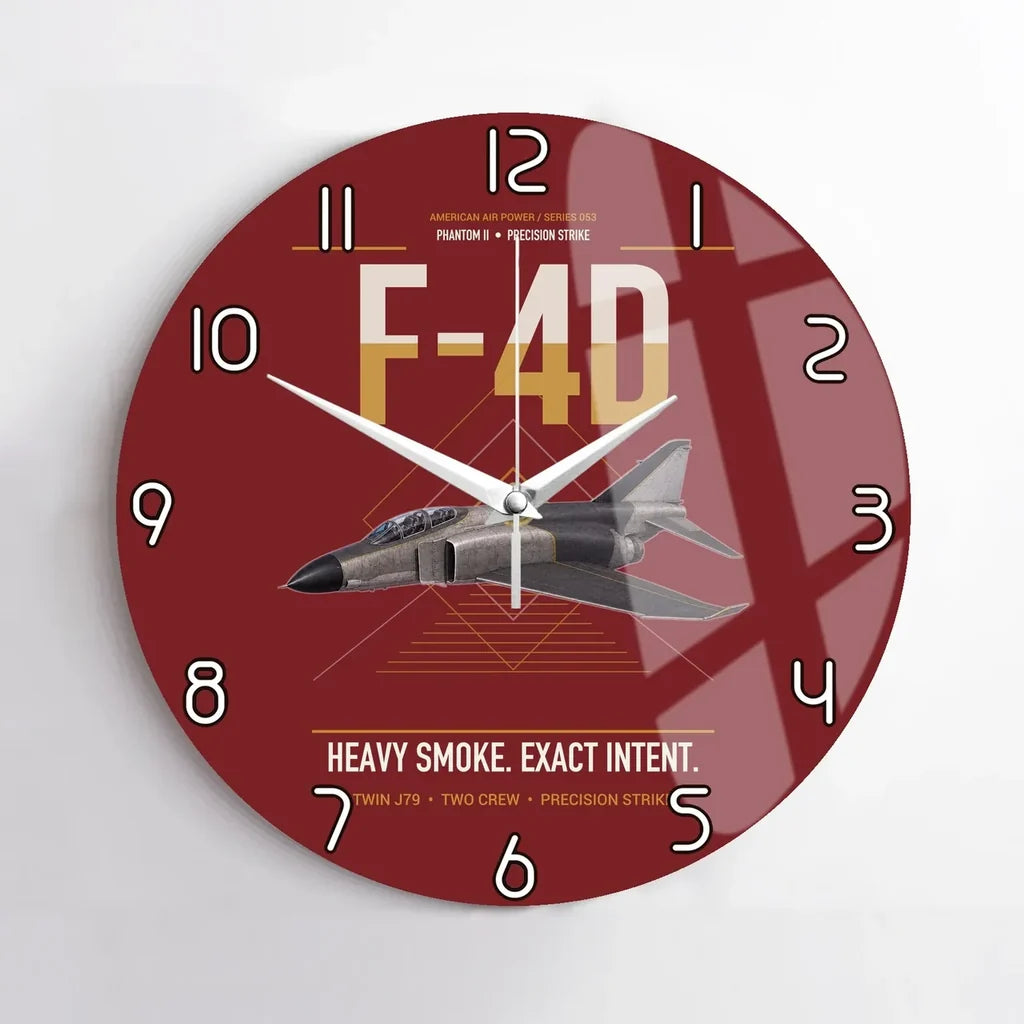 F-4D Phantom II design on dark red no frame wall clock