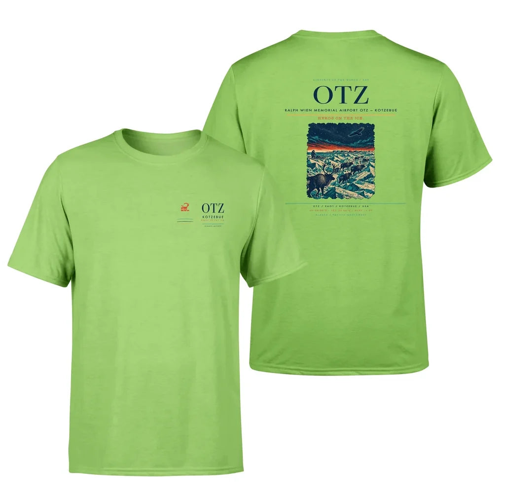 Ralph Wien Memorial Airport (OTZ) design printed on light green double-side t-shirt