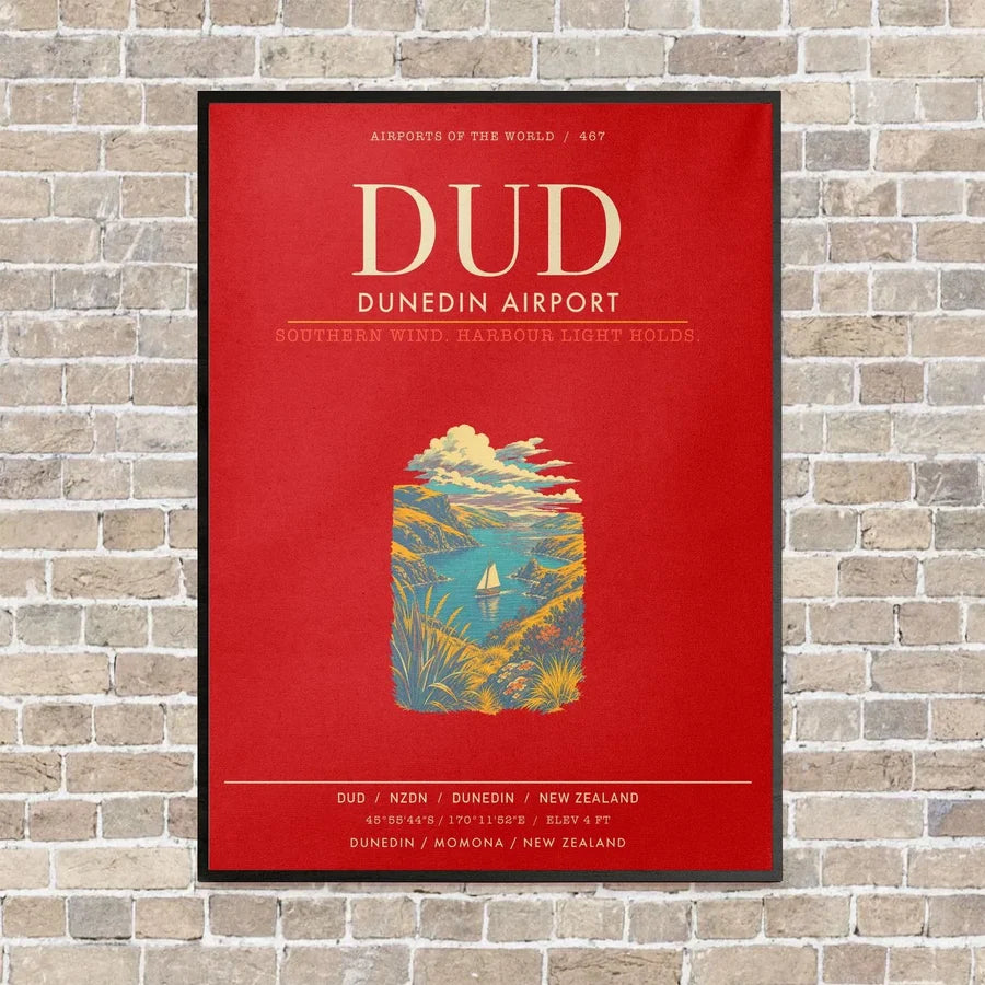 Dunedin Airport DUD - Canvas Framed - Red
