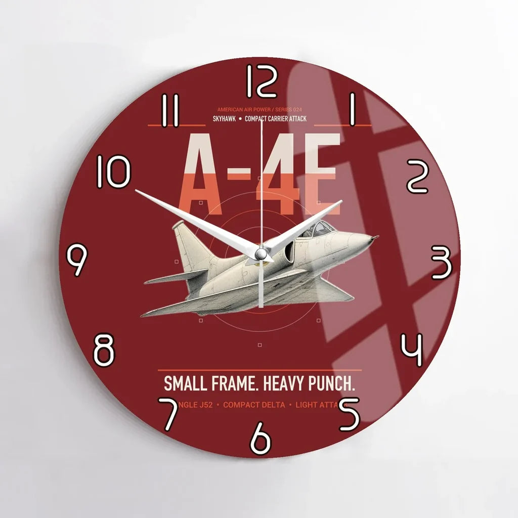 A-4E Skyhawk design on dark red no frame wall clock