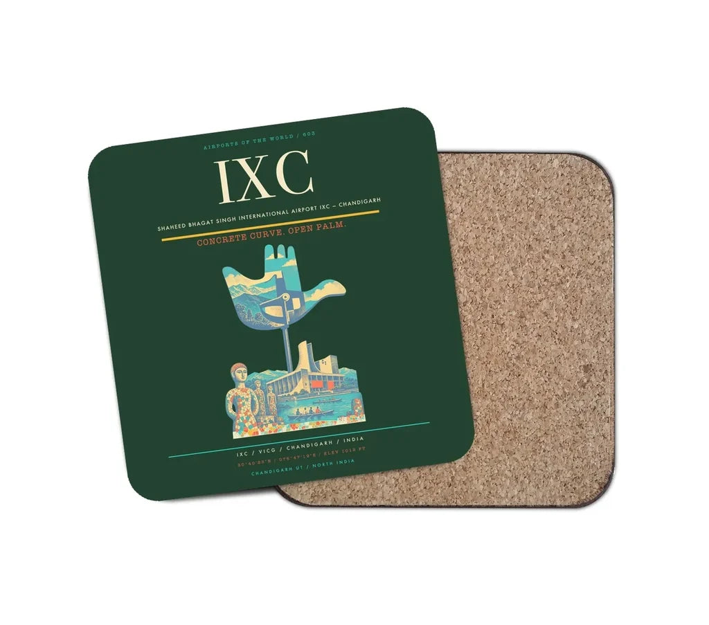 Shaheed Bhagat Singh International Airport (IXC) design on dark green 1 piece coaster