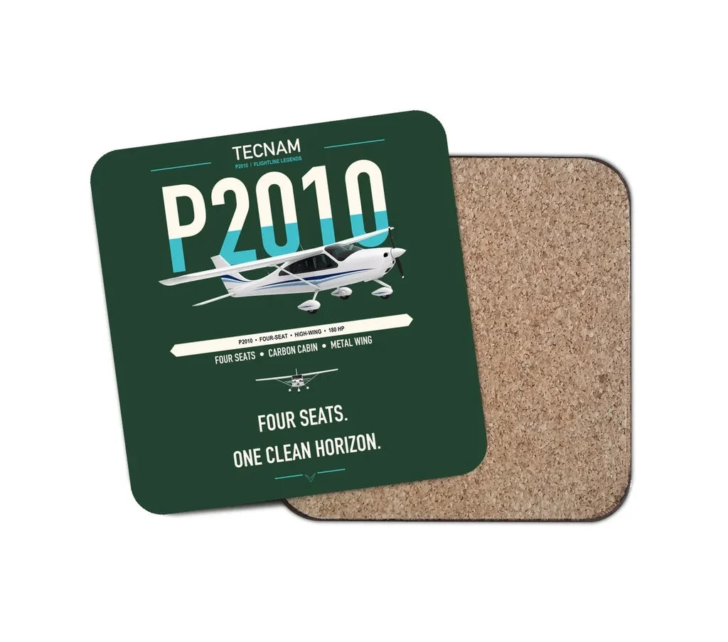 Tecnam P2010 design on dark green 1 piece coaster