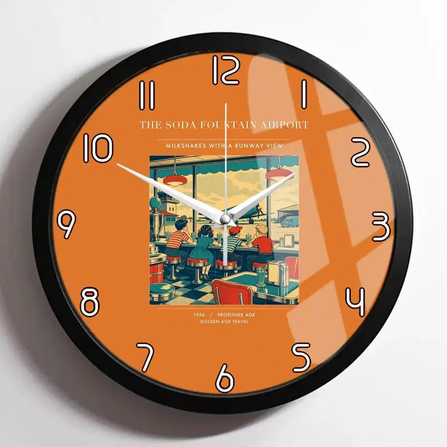 VINTAGE G4247 - The Soda Fountain Airport - Designed Wall Clocks design on orange framed