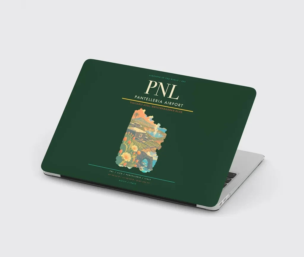 Pantelleria Airport (PNL) design on dark green MacBook case