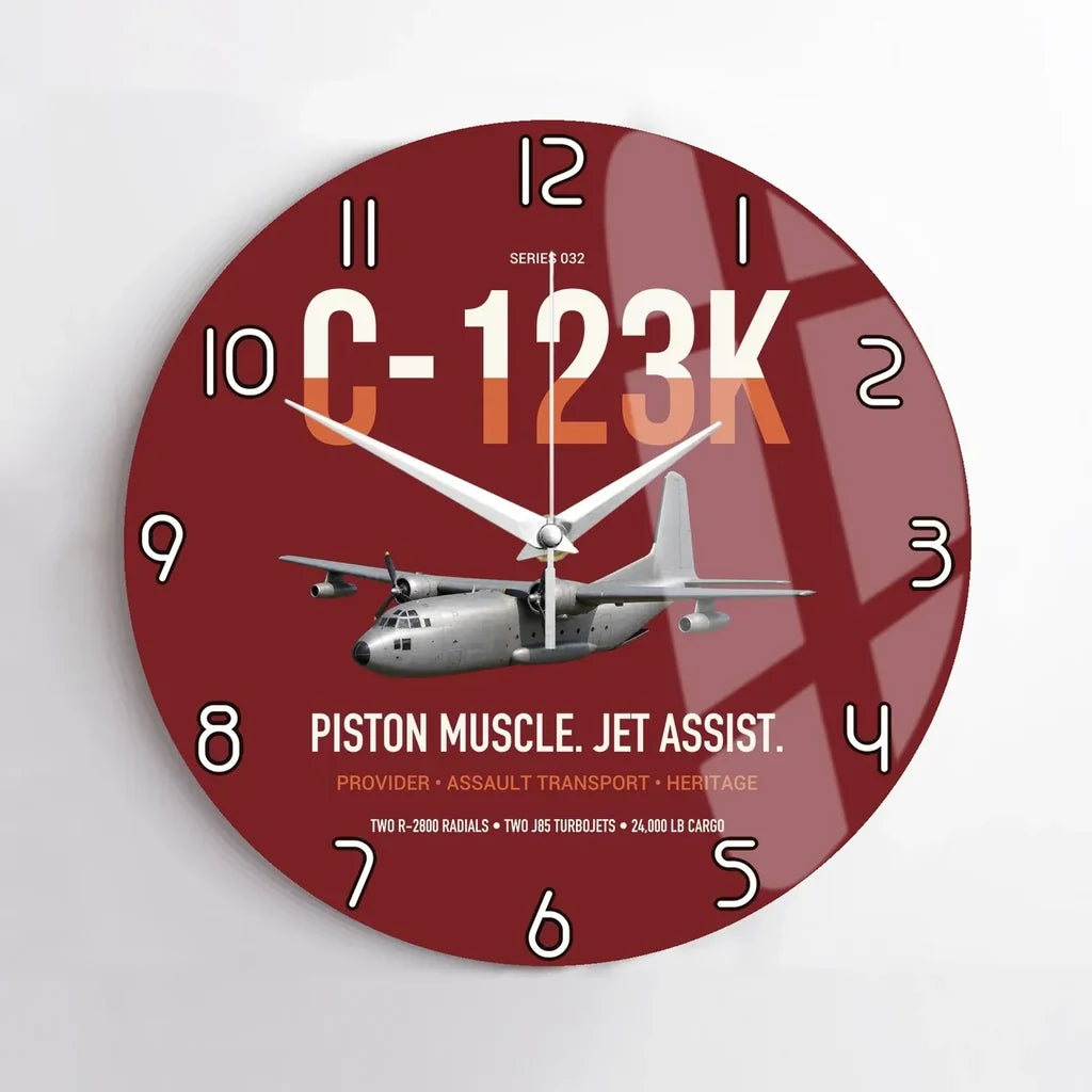 C-123K Provider design on dark red no frame wall clock