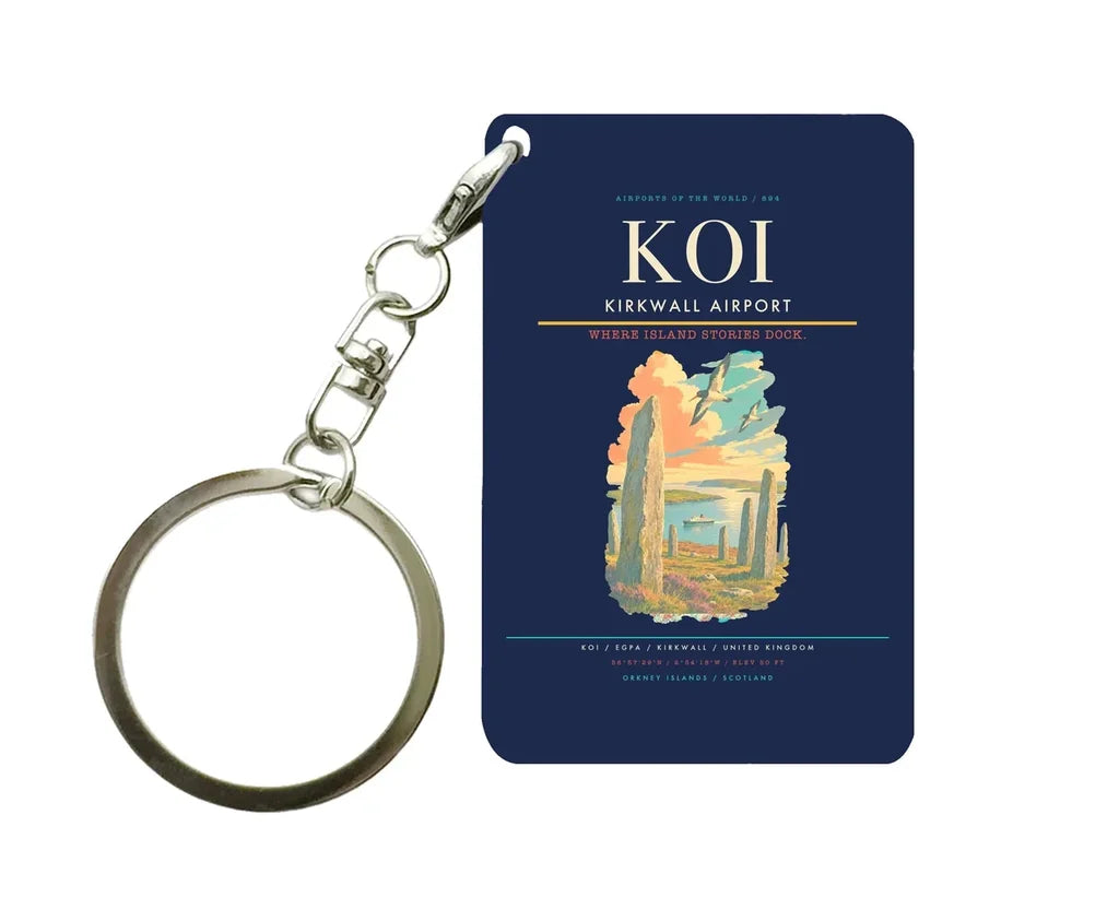 Kirkwall Airport (KOI) design on navy blue key chain