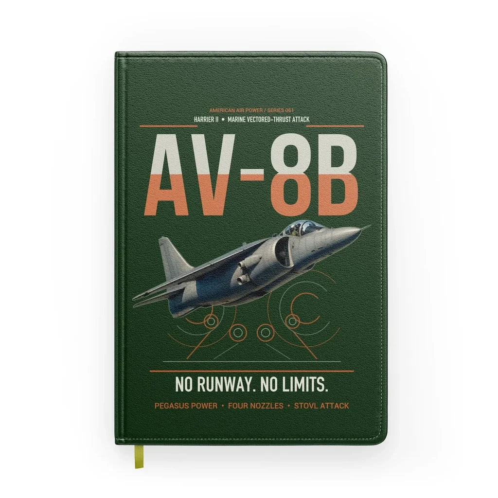 AV-8B Harrier II design on dark green notebook