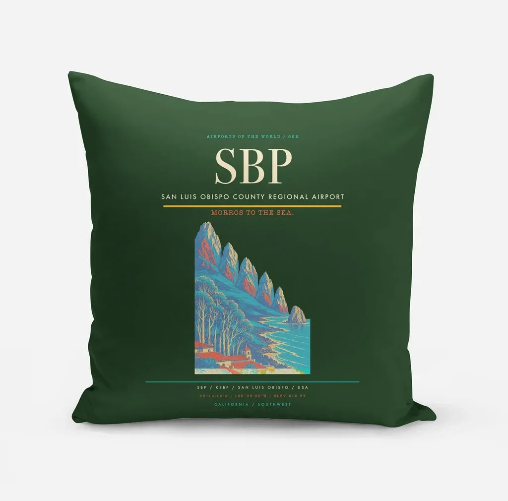 San Luis Obispo County Regional Airport (SBP) design on dark green pillow
