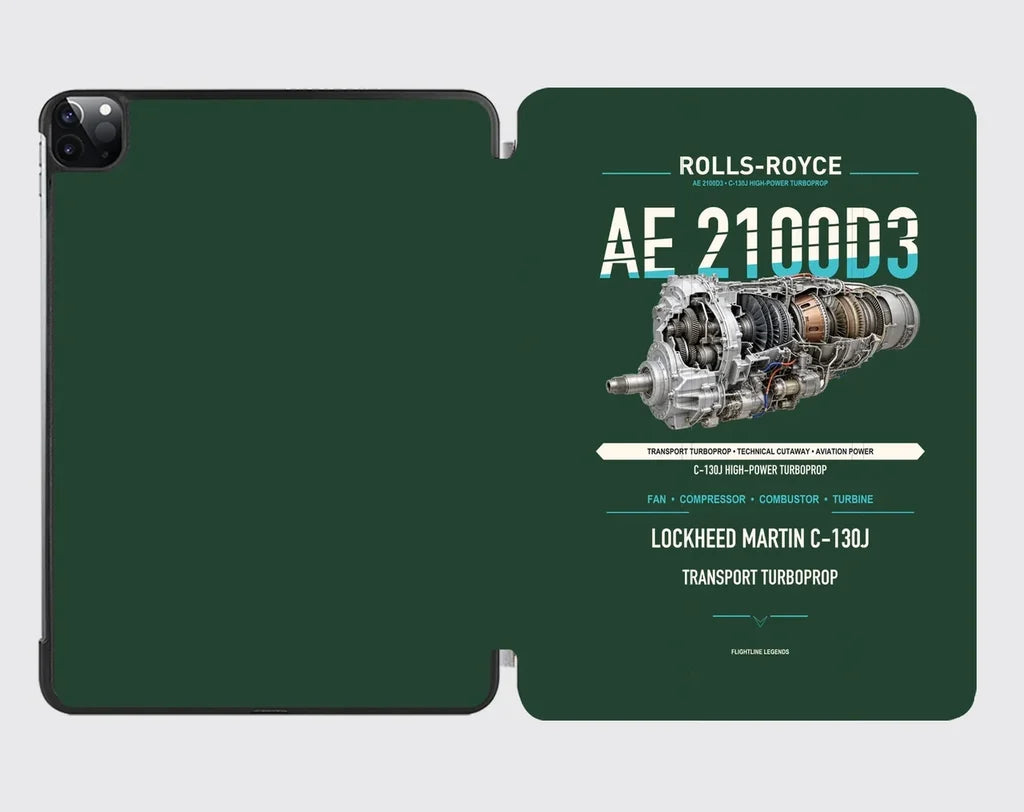 AE 2100D3 design on dark green ipad tablet case