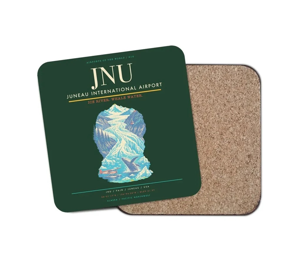 Juneau International Airport (JNU) design on dark green 1 piece coaster