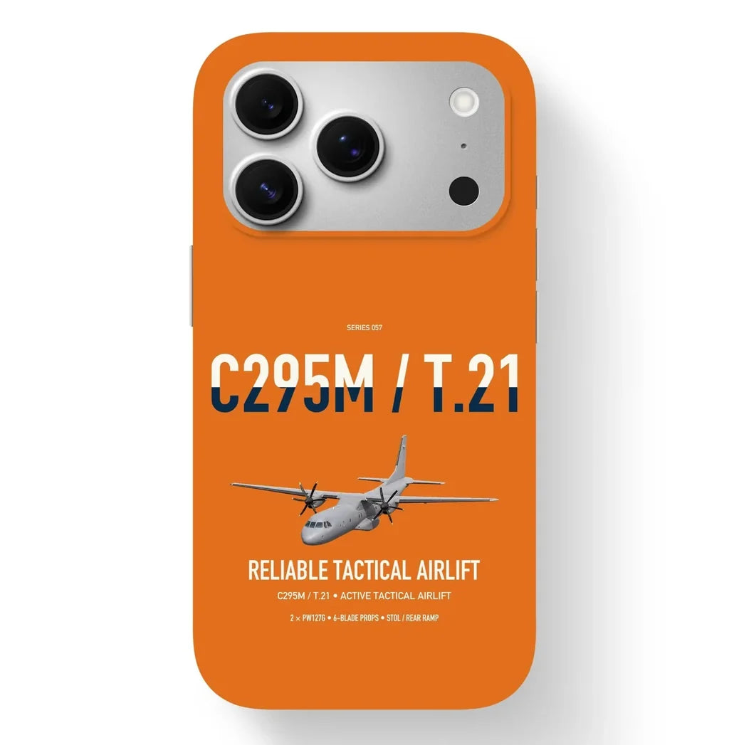 Airbus C295M T.21 design on orange magsafe iphone case, for iPhone 17 Pro