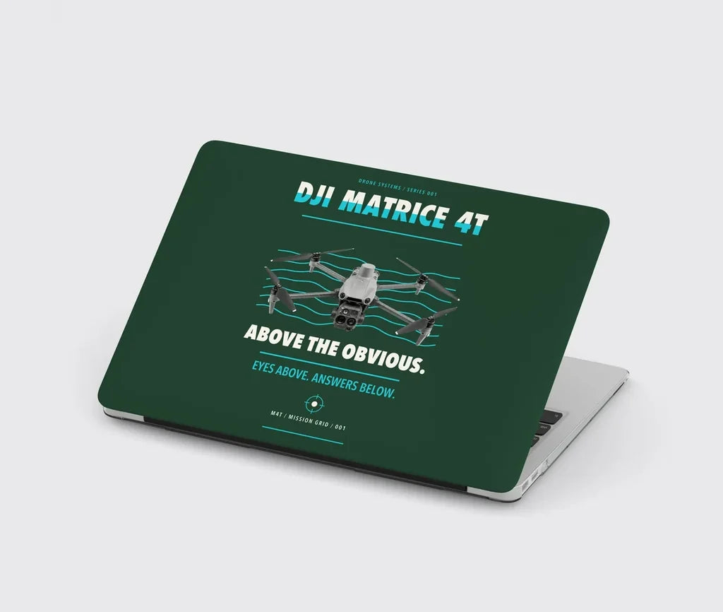DJI Matrice 4T design on dark green MacBook case