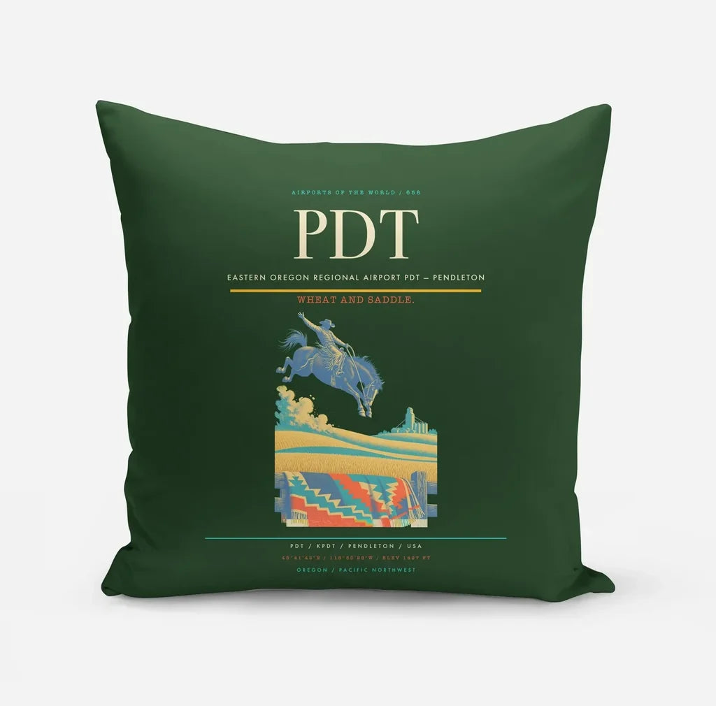 Eastern Oregon Regional Airport (PDT) design on dark green pillow