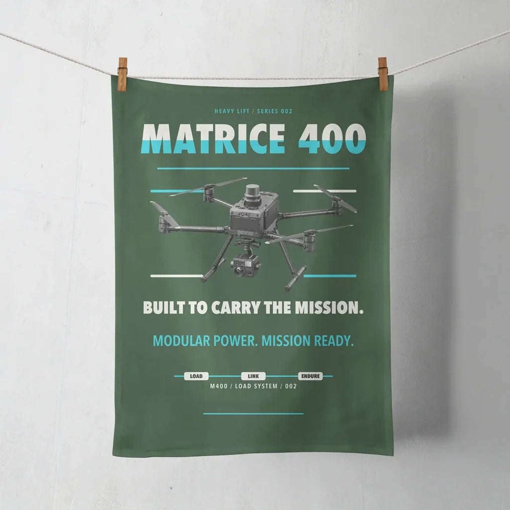 DJI Matrice 400 design on dark green towel