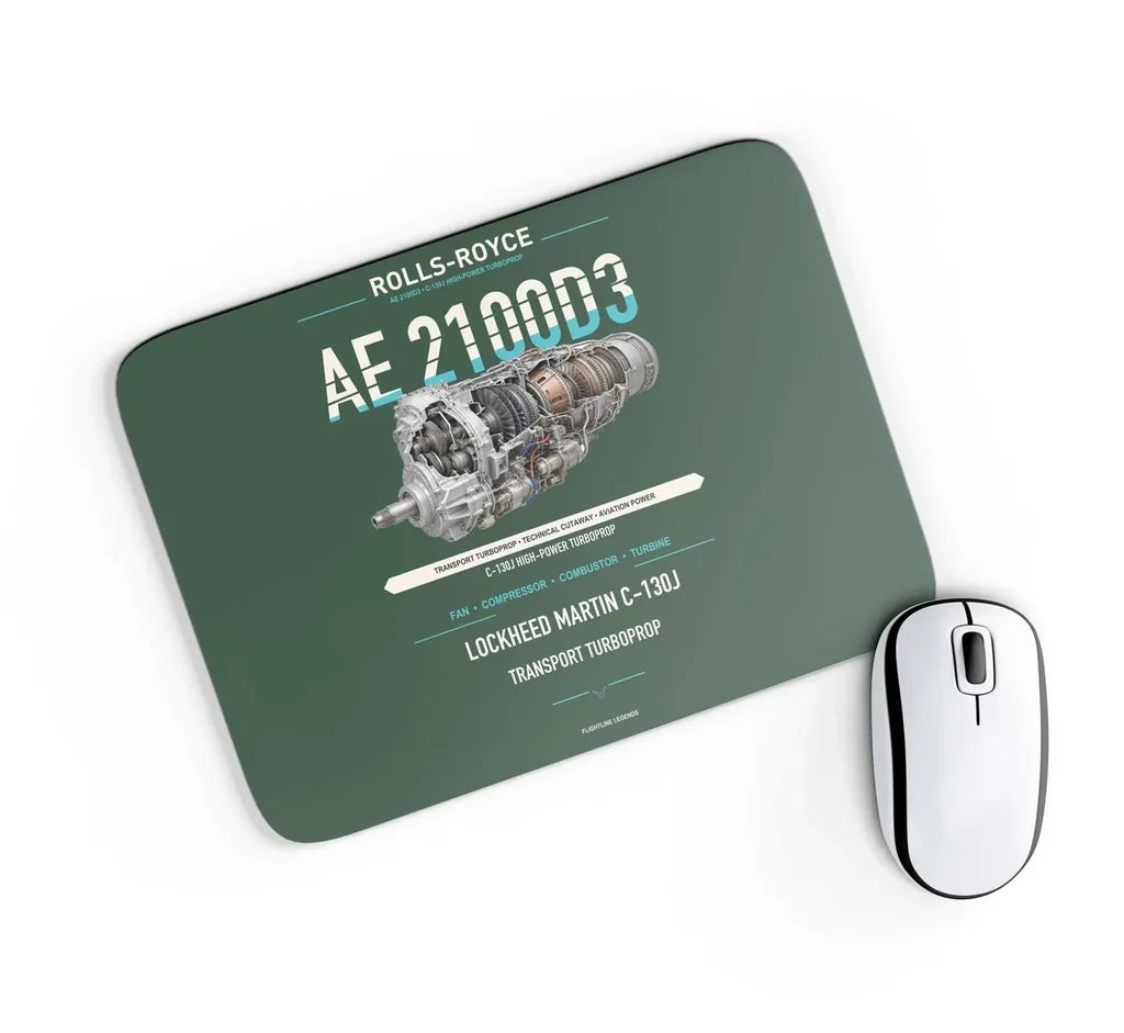 AE 2100D3 design on dark green rectangle mouse pad