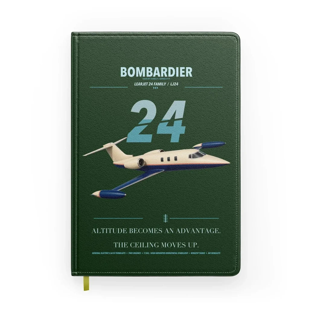 Bombardier Learjet 24 design on dark green notebook