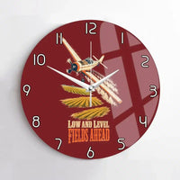 Thumbnail for Low And Level Fields Ahead design on dark red no frame wall clock