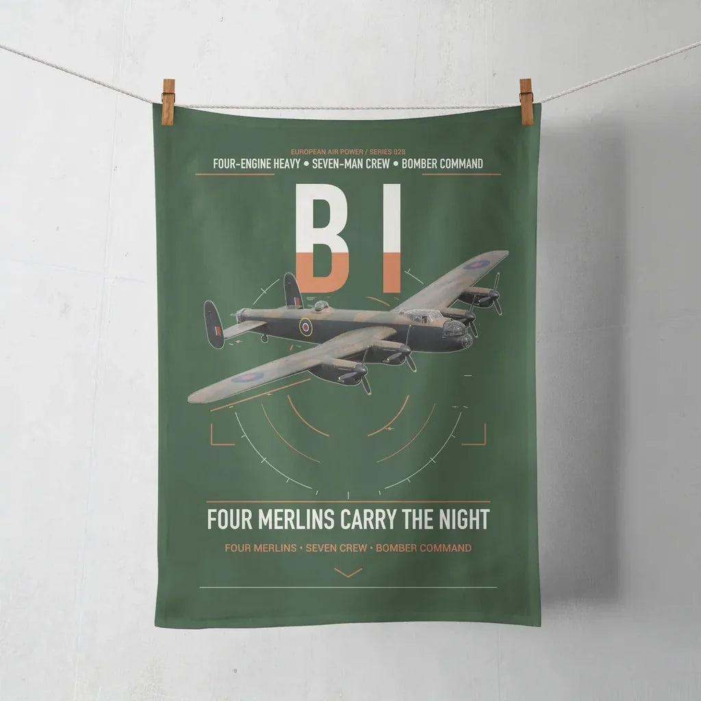 Avro Lancaster B I design on dark green towel
